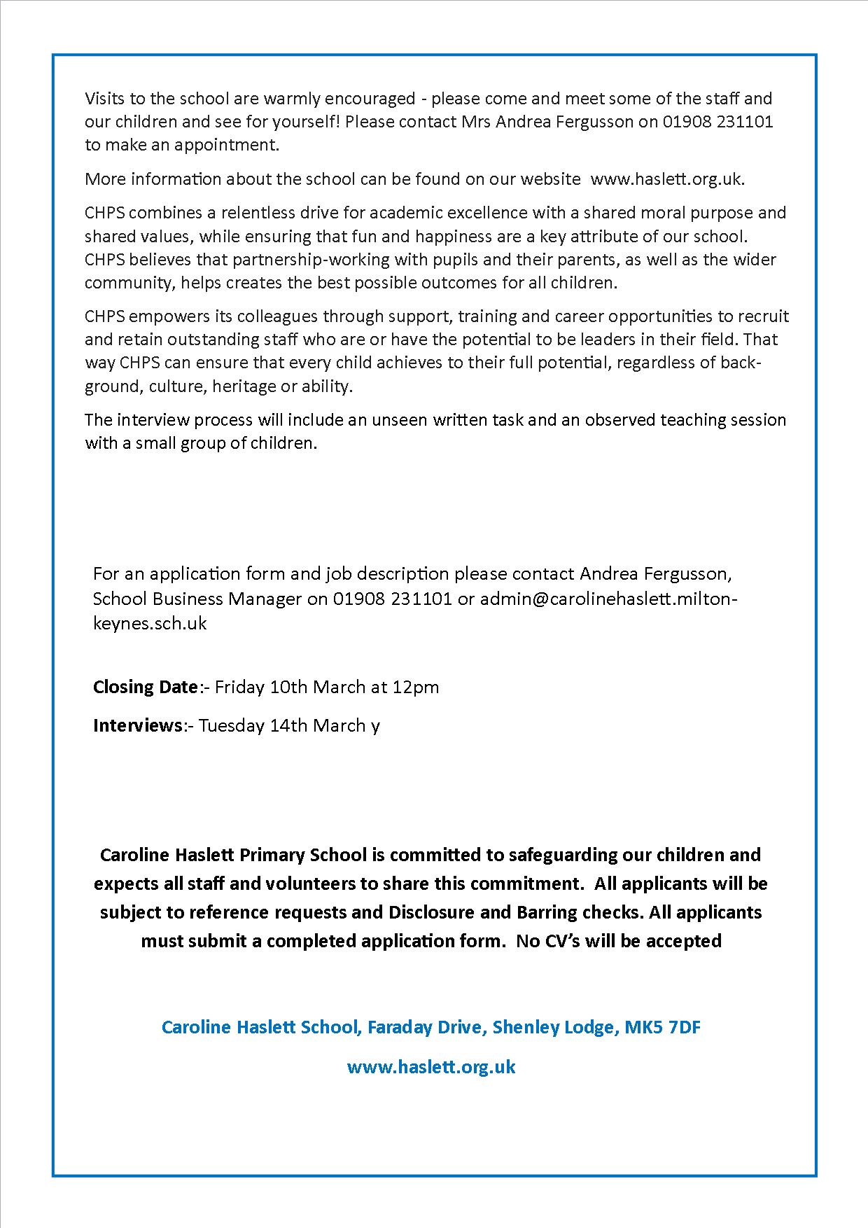 Caroline Haslett Primary School Vacancies Caroline haslett primary school vacancies